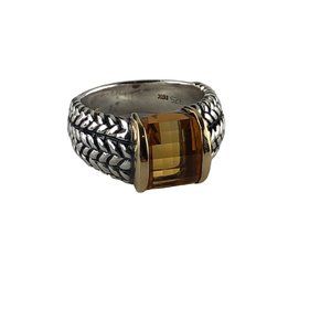 Lorenzo Barrel Cut, Channel Set Citrine Ring Set In 18K  & .925 Sterling Sz 7.5
